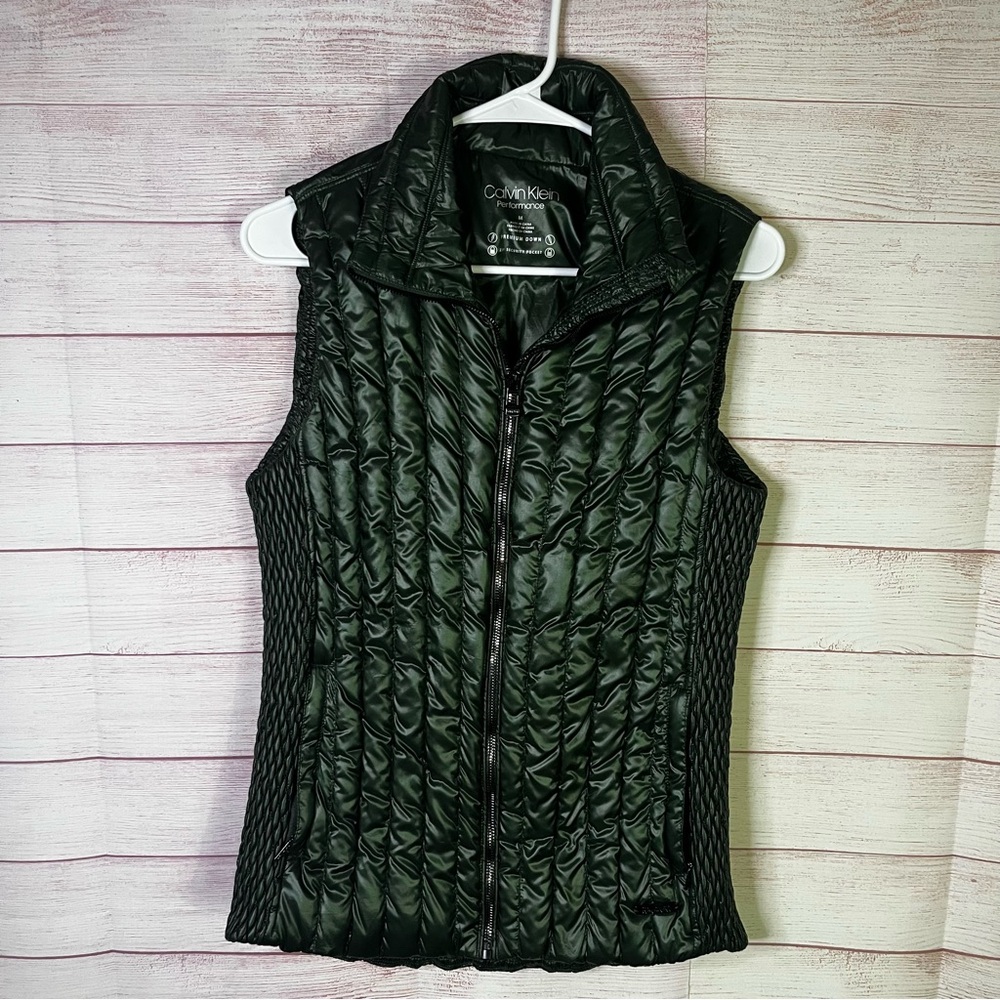 Calvin Klein Forest Green Premium Down Xip Secury Pocket Puffer Vest Size‎ Med